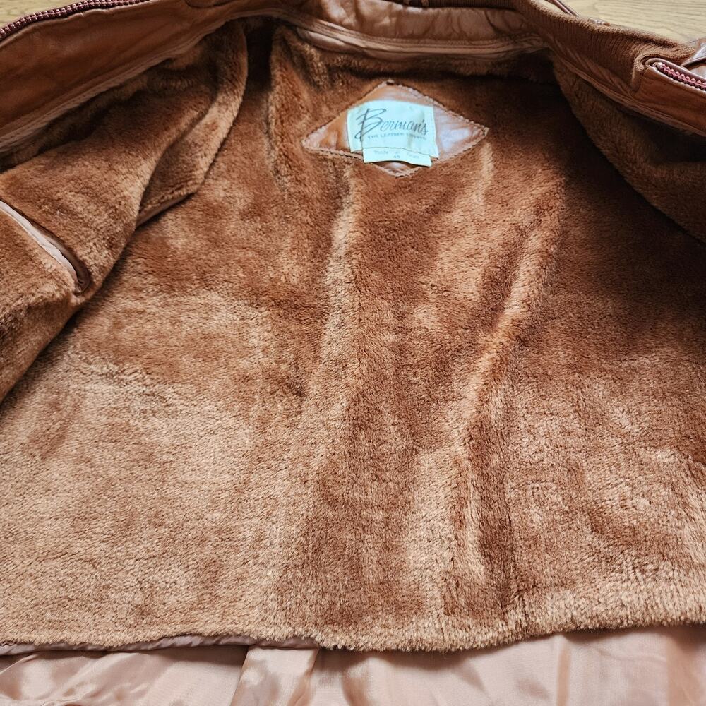 Vintage Bermans Leather Jacket Mens Size 46 Brown Removable Liner Bomber Biker - Picture 10 of 14